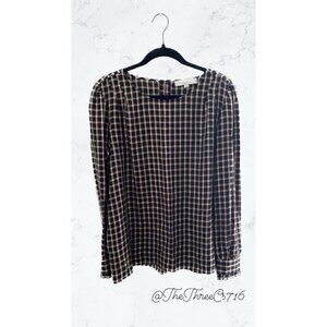 LOFT Size L Dark Navy and Gold Shimmer Plaid Tunic subtle Metallic detail